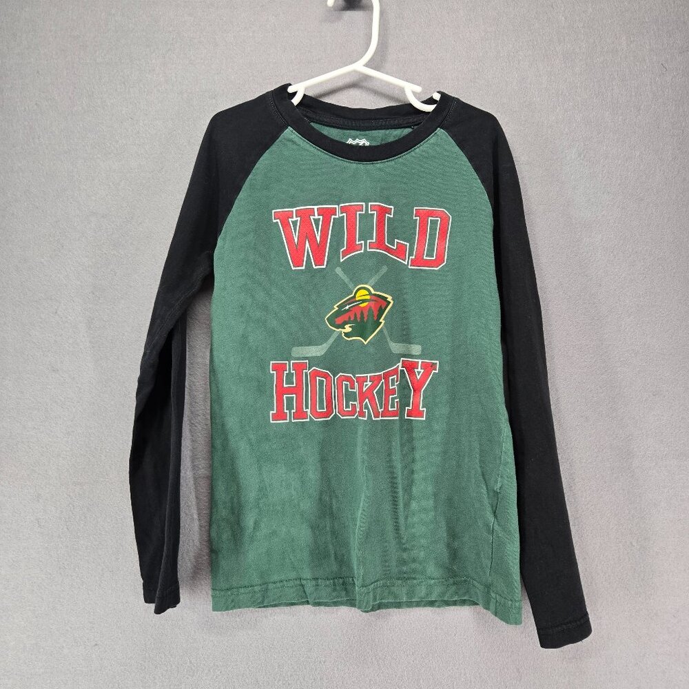NHL Brand Youth Minnesota Wild Long Sleeve, Green/Black, Small (8), 100% Cotton